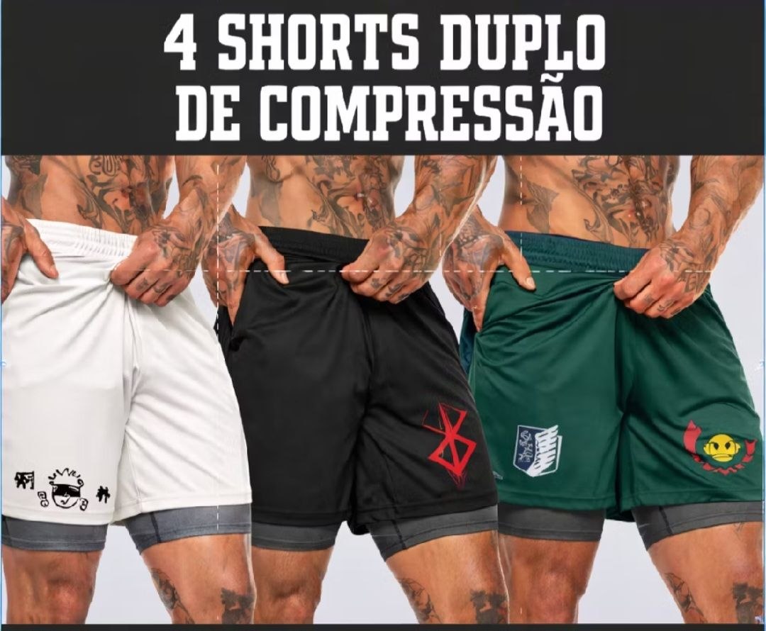 Kit 4 Shorts de Compressão (4unidades) Duplo - DryFIT - Anime-Streetwear