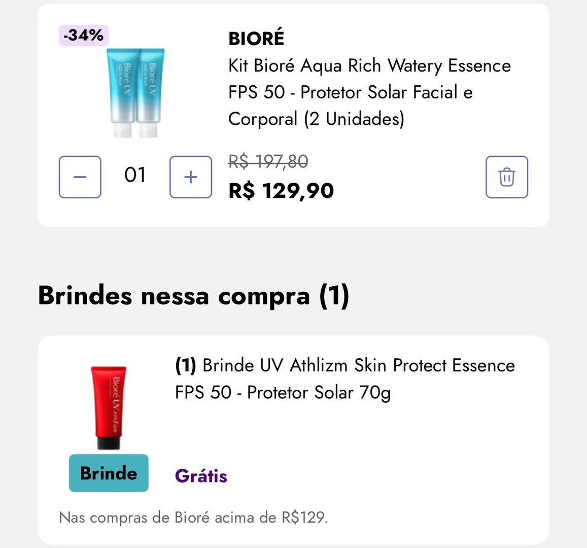 Kit Bioré Aqua Rich Watery Essence FPS 50 - Protetor Solar Facial e Corporal (2 Unidades)