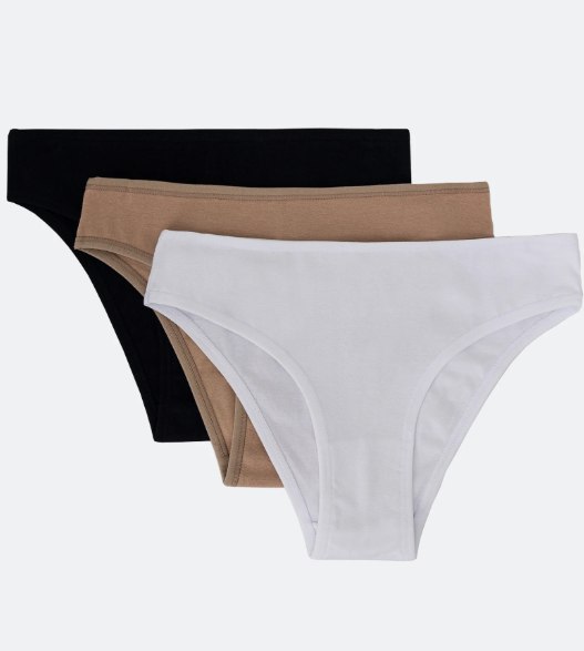 Kit 03 Calcinhas Biquíni em Algodão com Lateral Média Delcotton Preto/ Bege/ Branco