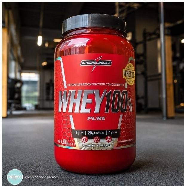 Integralmédica - Whey Protein Concentrado Cookies and Cream 100% Pure - 21g de Proteína por Scoop, Suplementação Alimentar Pós-Treino, Fórmula Enriquecida com BCAAs - Pote 900g