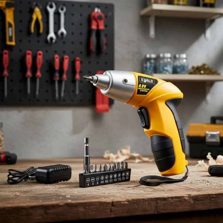 Parafusadeira Bateria 4,8v Torque 3 Nm Kit 12 Peças Evald EVS001 Cor Amarelo