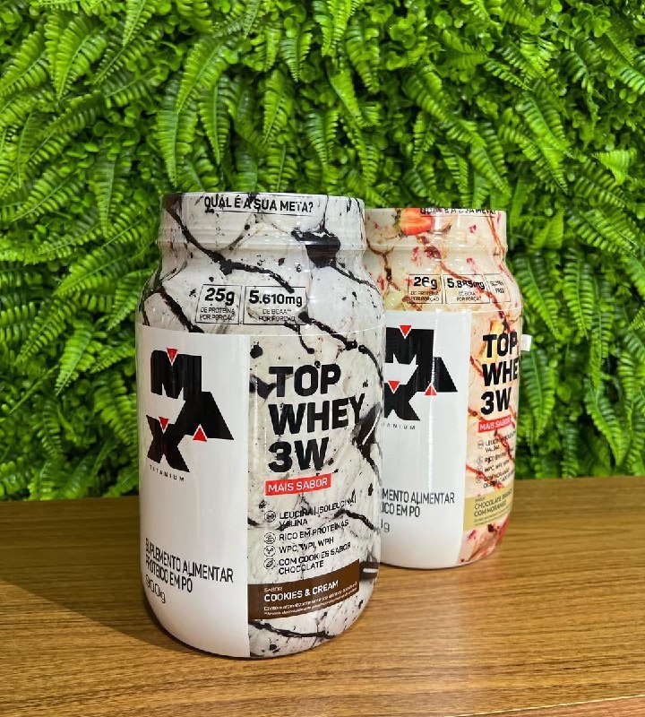 Max Titanium Top Whey 3W (900G) - Sabor Mais Sabor - Cookies & Cream