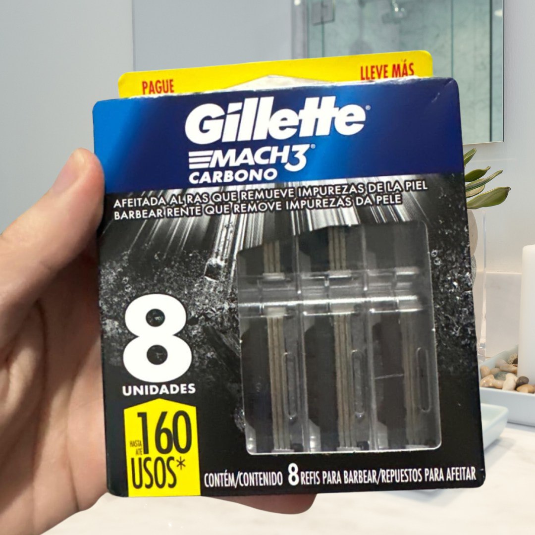 Refils Para Barbear Gillette Mach3 Carbono Carga para Aparelho de Barbear com Carvão Ativa...