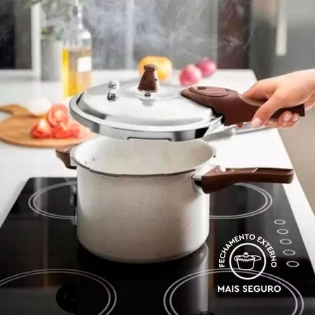 Panela de Pressão 6.8l Brinox Ceramic Life Pressure com Fundo de Indução 24 cm Vanilla