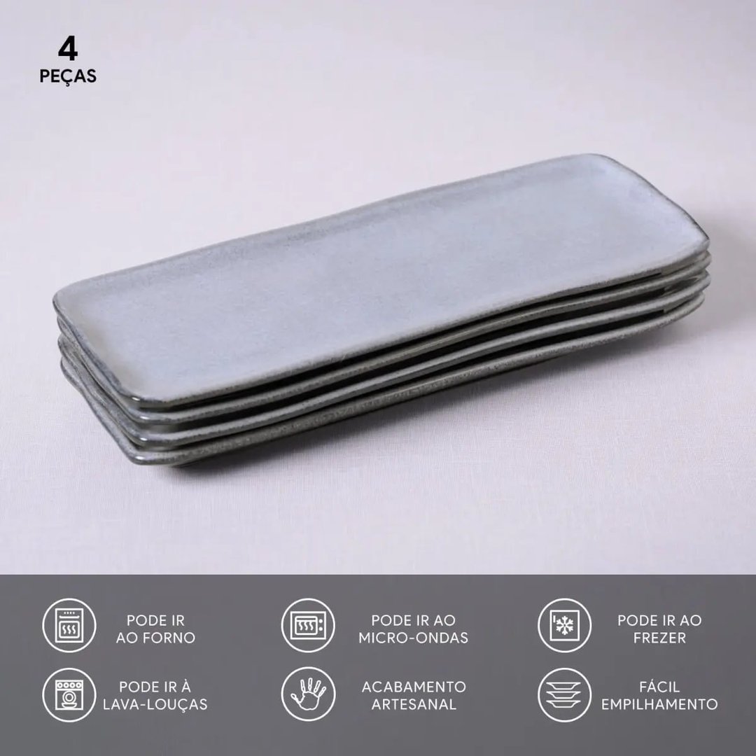 Conjunto Com 4 Travessas Retangulares Médias Orgânico Dust 33x13cm Porto Brasil Cinza