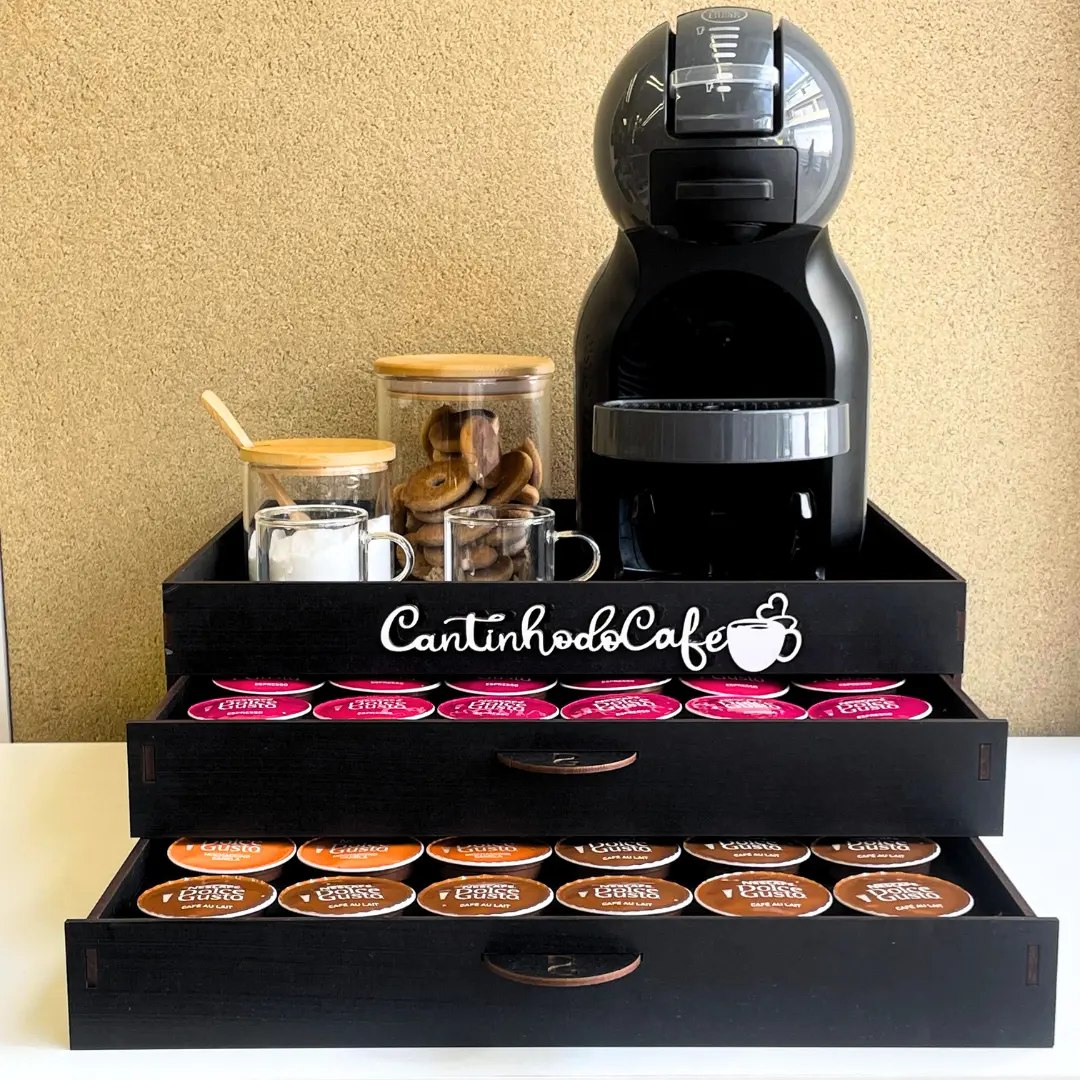 Porta Cápsulas Gaveta Preto MDF Dolce Gusto 48 Unidades Cafeteira