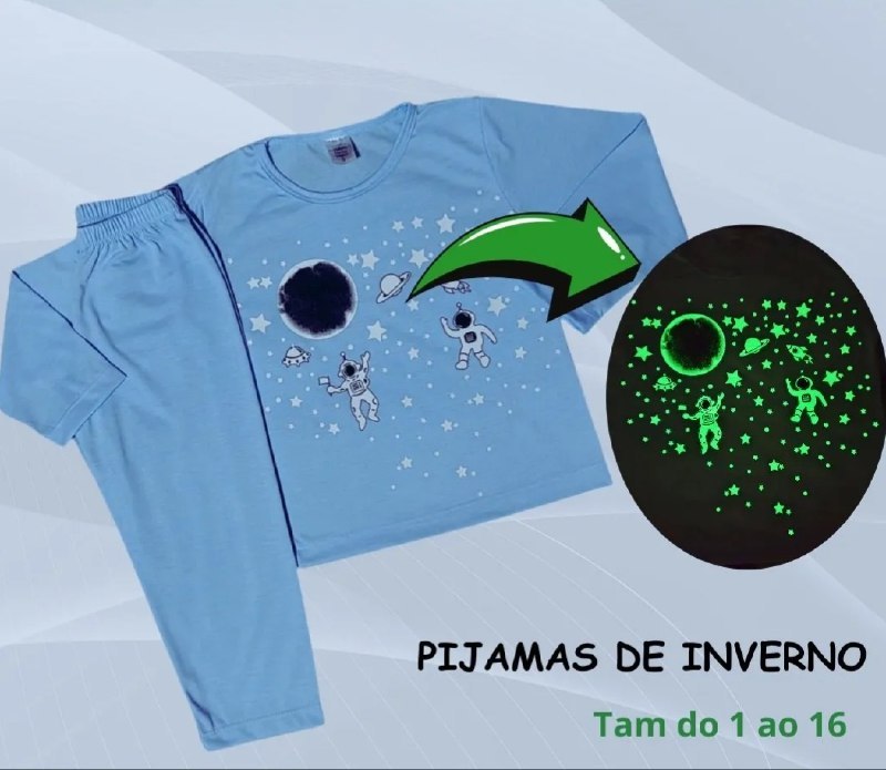 Kit 3 Pijamas Brilha No Escuro Juvenil Menino - Tam. 10 a 16 anos