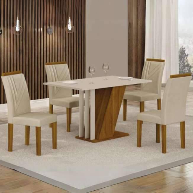 Conjunto Sala De Jantar Com 4 Cadeiras Miami Freijo/offwhite/palha Veludo
