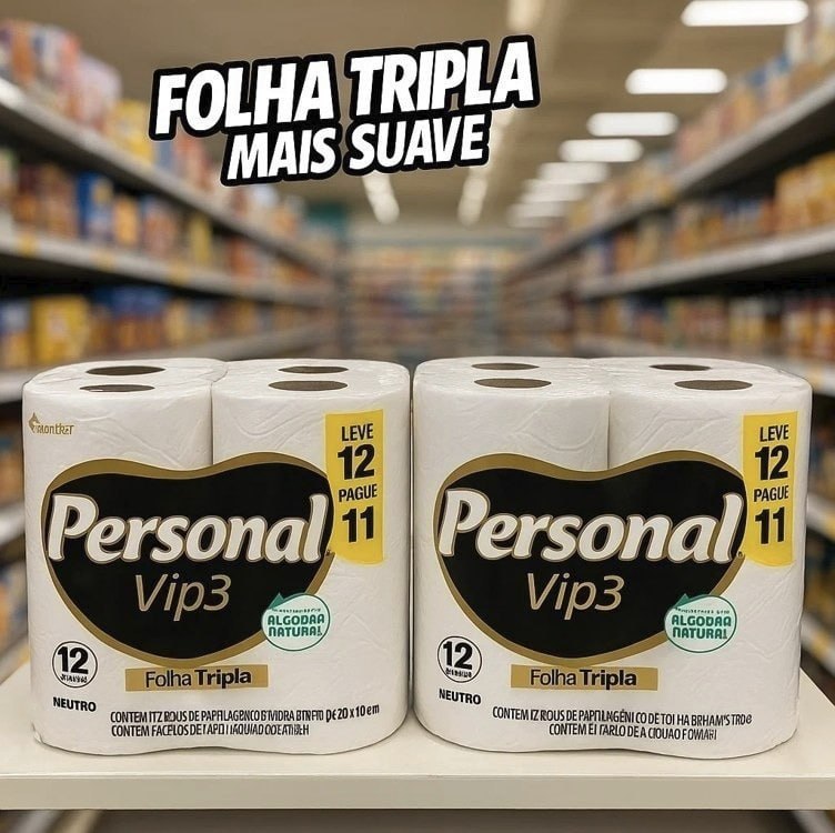 Personal Papel Higiênico Vip Folha Tripla Com 12 Rolos De 20M