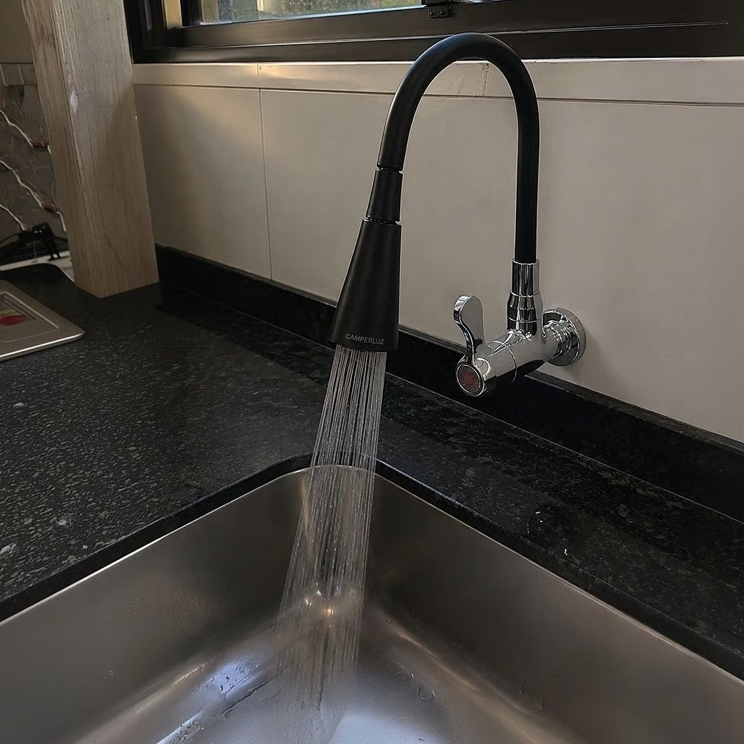 🤓Torneira Gourmet Luxo Flexível Cozinha Parede 2 Jatos Pia Metal Cor Aço Inox e Preto- Marca Camperluz