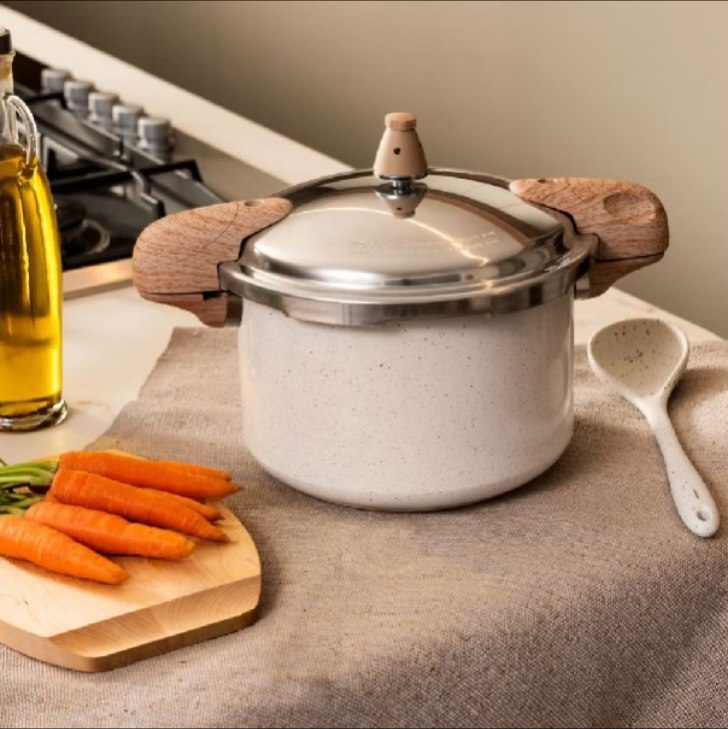 Panela de Pressão Brinox Antiaderente Ceramic Life Com Indução - Pressure 5,4L 22cm Vanill...