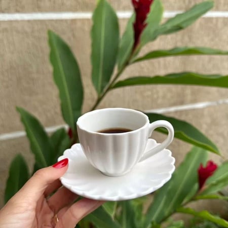 Jogo 6 Xícaras de Café com Pires de Cerâmica Branca 90 mL Bella - Hauskraft