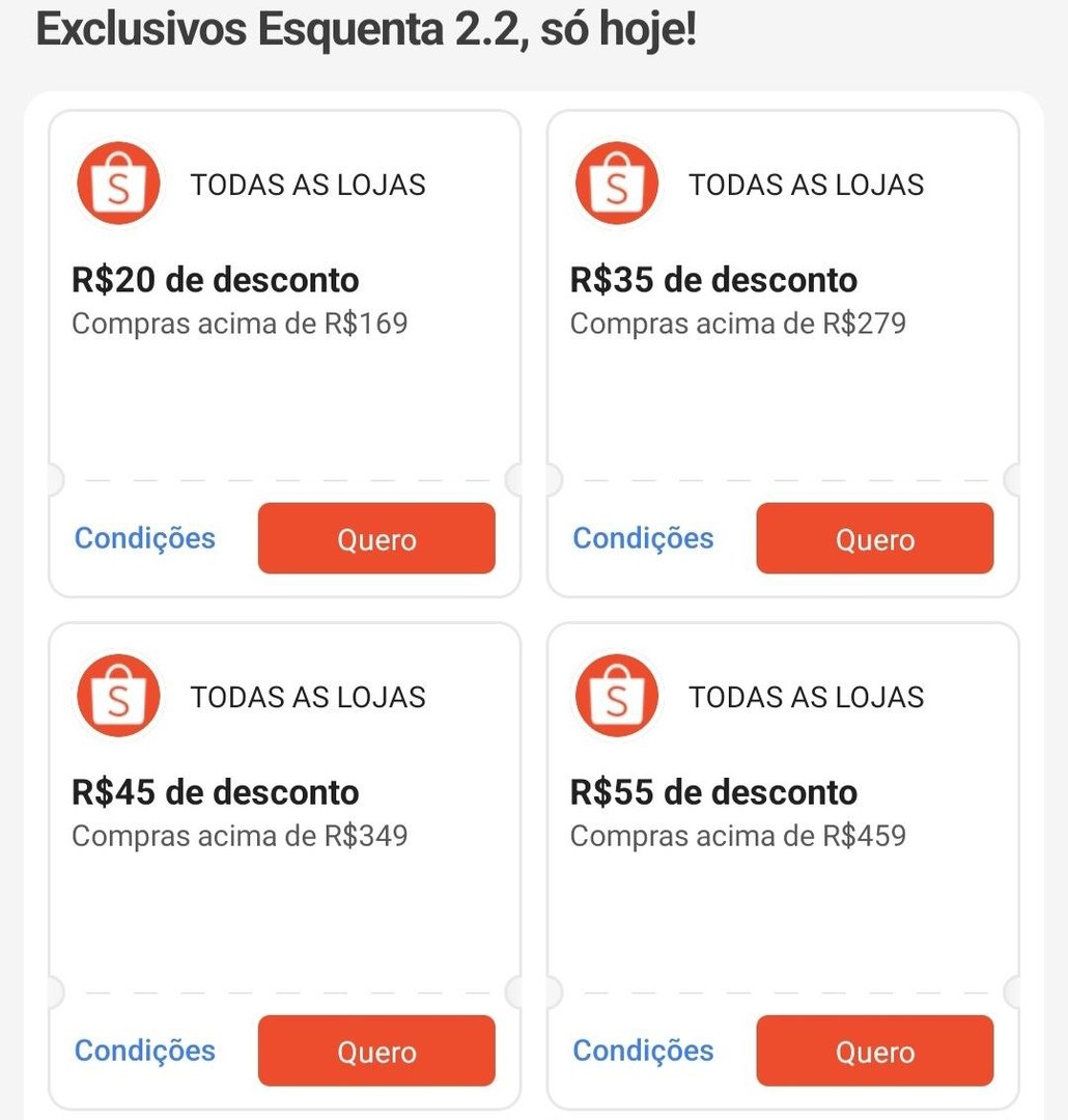 Vários Cupons Liberados - Esquenta 2.2 Shopee