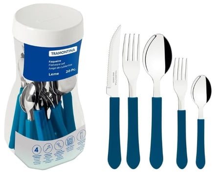 Faqueiro Inox 20 peças Leme Azul - Tramontina