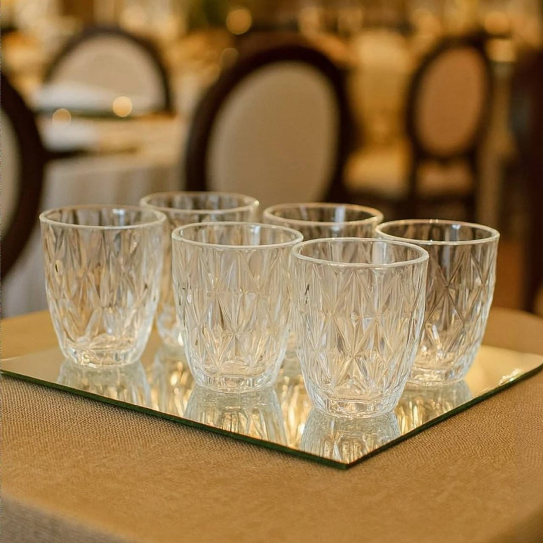 Jogo 6 Copos Diamond Egipcio 300ml Vidro Grosso Diamante Luxo Transparente Vitrex