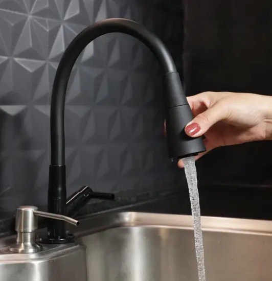 Torneira Gourmet Flexível para Cozinha de Bancada 2 Jatos Preta em ABS - Aromatec