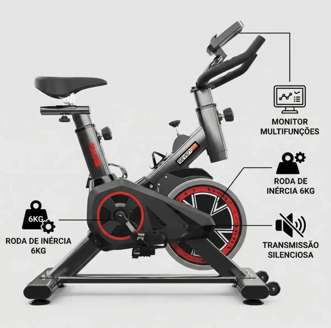Bicicleta Ergométrica Bike Spinning 6kg Sensação Inércia Fitness Preto E Vermelho Sevenfit Para Cardio