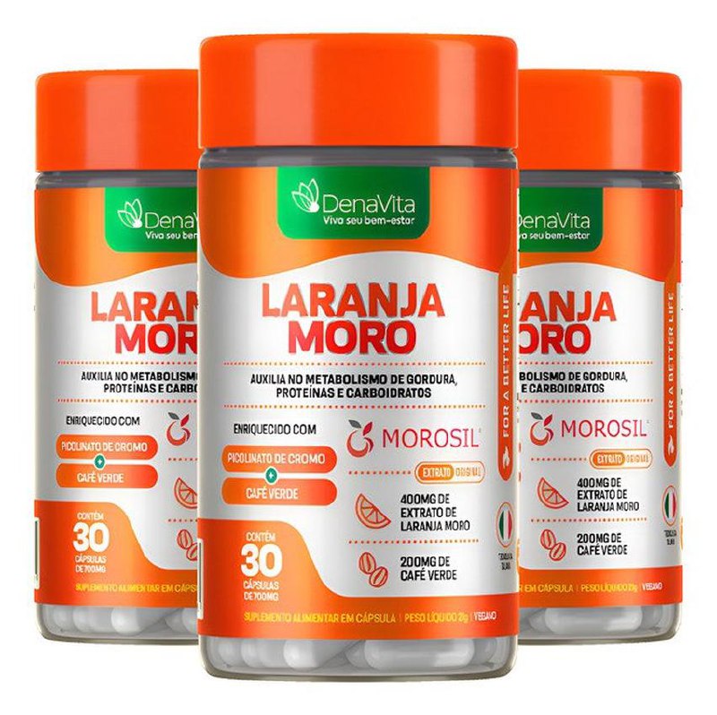 Kit 3x Laranja Moro Morosil + Cromo + Café Verde - Denavita Morosil 90 Cápsulas - Denavita