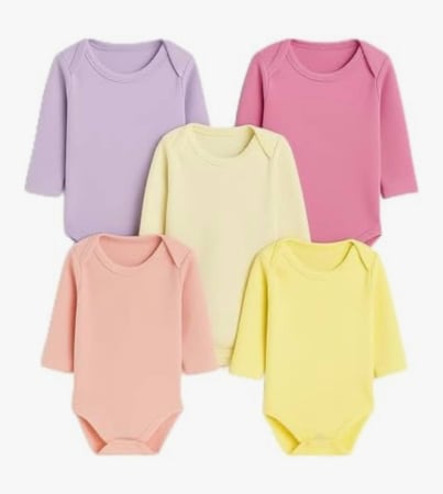 Body Bebê Kit 5 Peças Manga Longa Liso Feminino