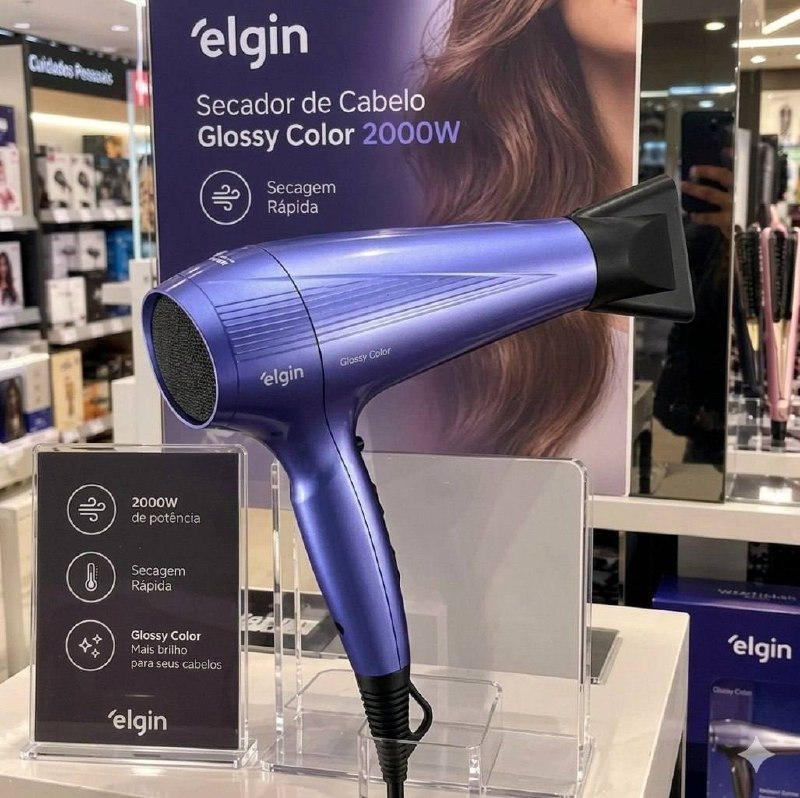 Secador de Cabelo Glossy Color 2000W Secagem Rápida - - Elgin