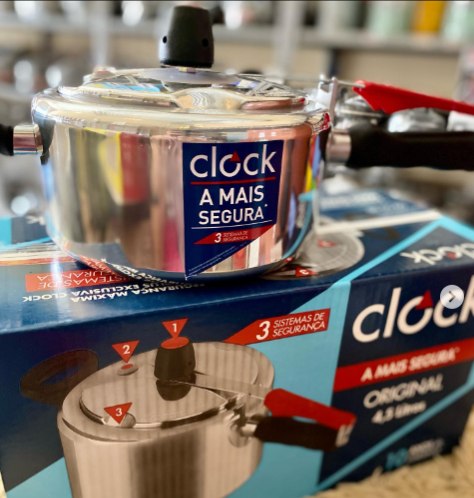 Panela de Pressão Clock 3L Prata Original+ 3 Sistemas de Segurança