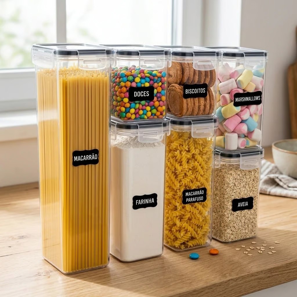 🤓Pote Hermetico Kit 07 Trava Plastico Organizador Mantimento