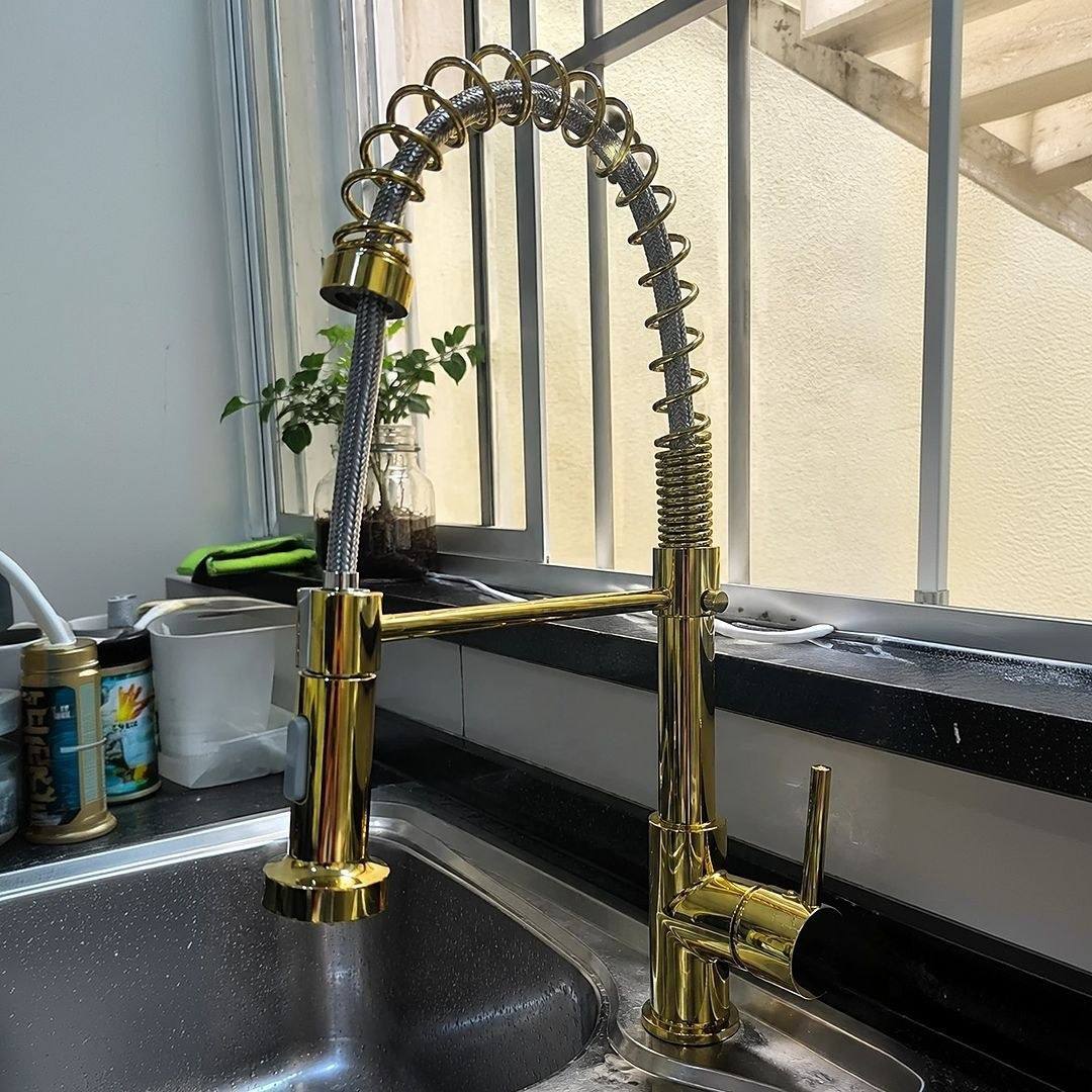 360° Torneira Cozinha Gourmet Misturador Ducha Duo Spray Dourado