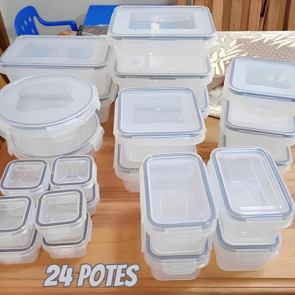 Conjunto 24 Potes Herméticos Croix Empilhavel Tampa E Trava! Cor Transparente