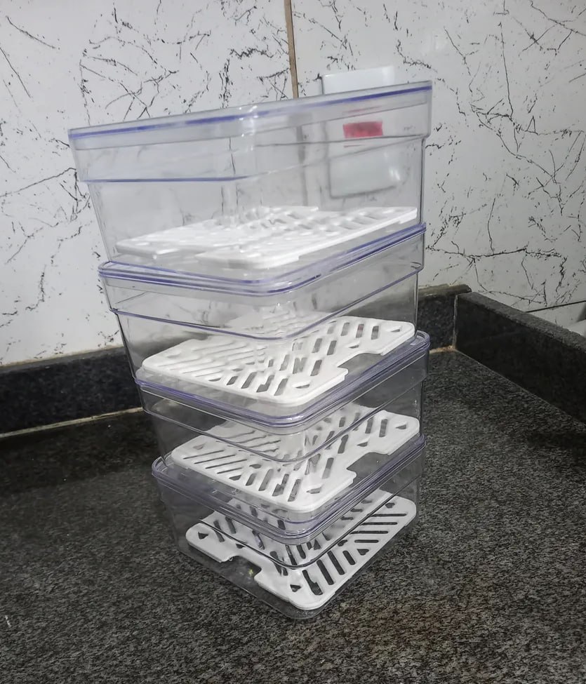 Kit 4 Organizador De Geladeira 1,4l Acrílico Frutas Verduras Cor Transparente