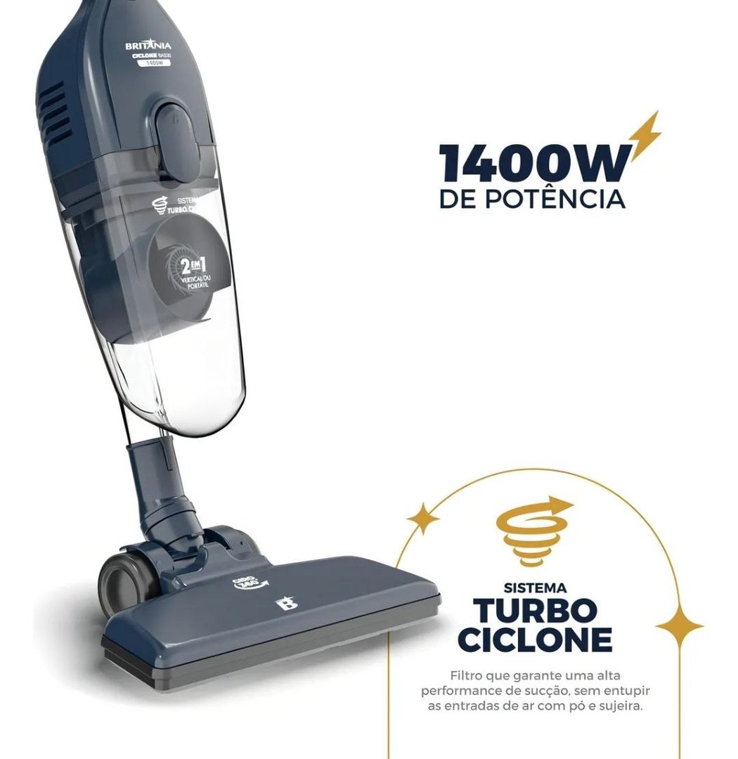 Aspirador De Pó Vertical Britânia 2 Em 1 1400w Bas30 1,5l Cor Azul 127v