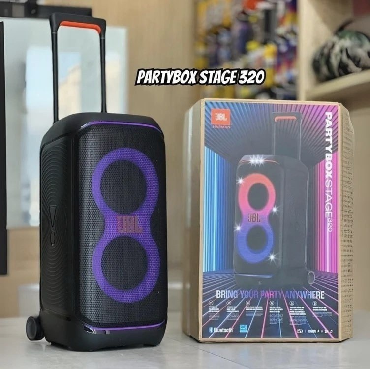 JBL, Caixa de Som, PartyBox Stage 320, Bluetooth, Portátil, Show de Luzes, À Prova de Respingos - 240W RMS - Preta