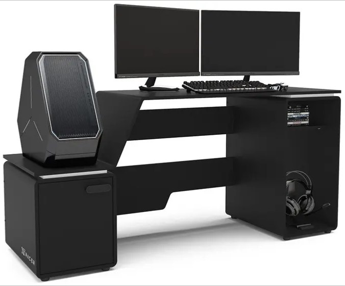 Mesa Gamer Politorno XT Racer Space One - Preta e Branca 2 Nichos 1 Porta