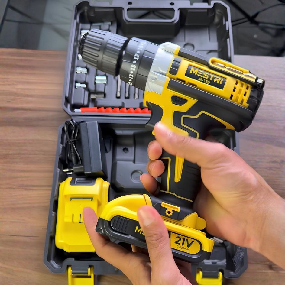 Parafusadeira Furadeira Impacto Sem Fio 21v 2 Bateria 2.000mah Bivolt Kit Chave Completo C...