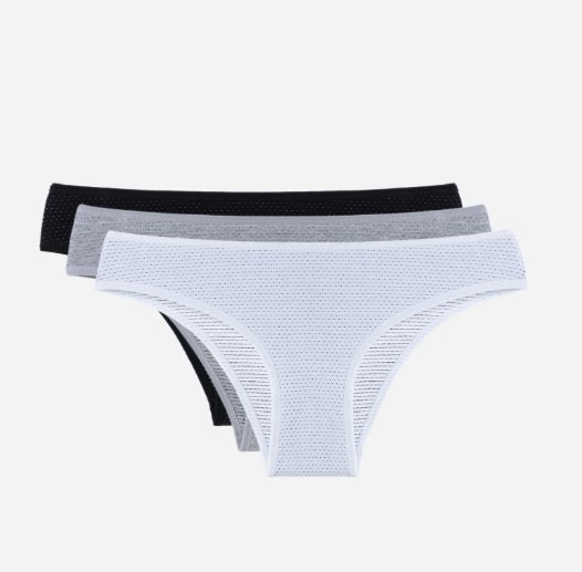 Kit 03 Calcinhas Biquíni com Estampa Poá Delcotton Preto/Branco/Cinza