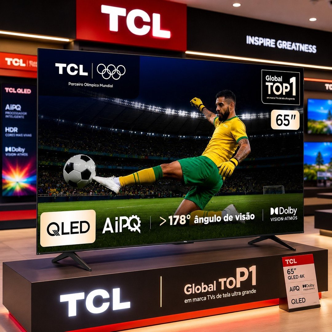 Smart TV 65" TCL 4K UHD QLED Google TV AiPQ 3 HDMI HDR10+ Dolby Vision Atmos Assistente Virtual Comando de Voz