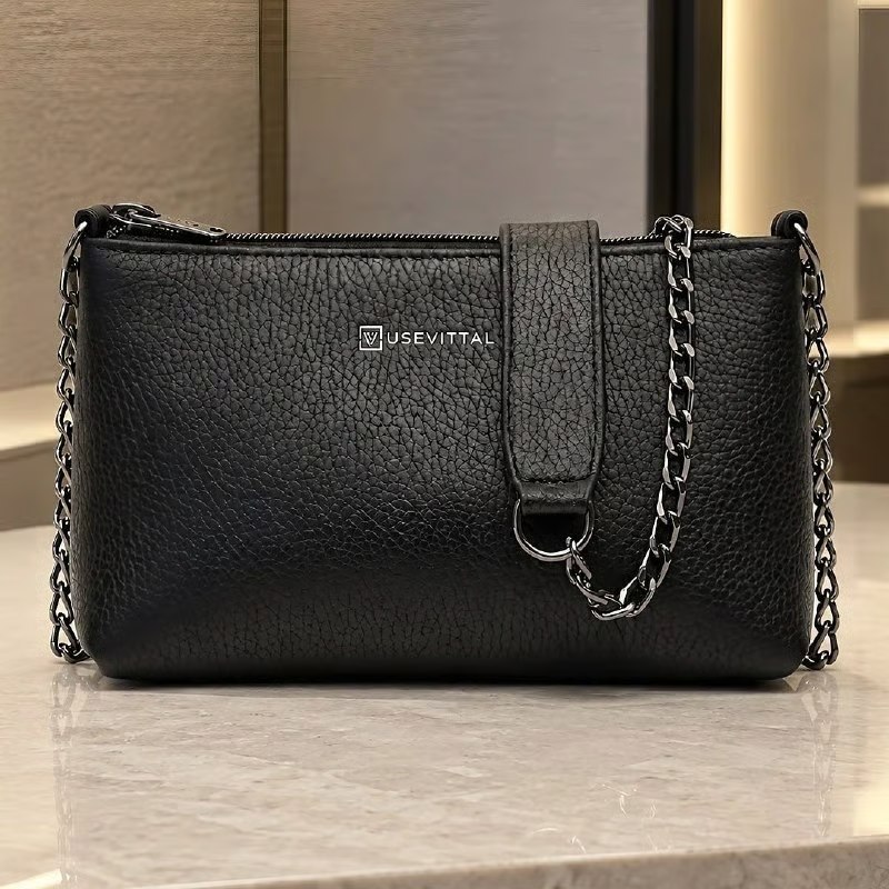 🤓Bolsa Feminina Couro Vittal Annelise Alça Corrente Compacta