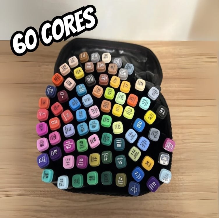 Canetinhas Touch Coloridas Caneta Marca Texto Ponta Dupla Estojo 60 Cores Kit Bolsa Estojo...
