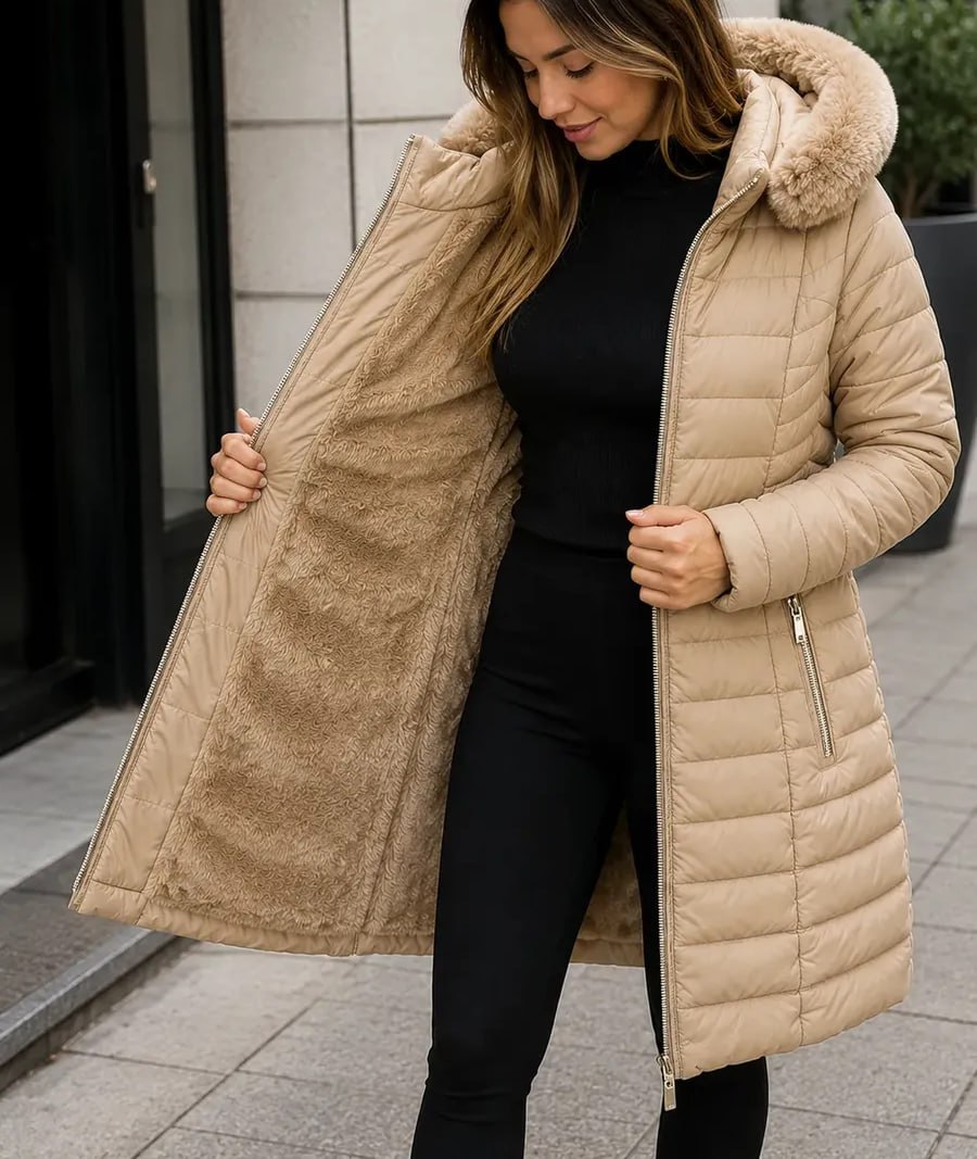 Sobretudo Feminino Forrado Parka Jaqueta Longa Capuz Pelucia Preto M