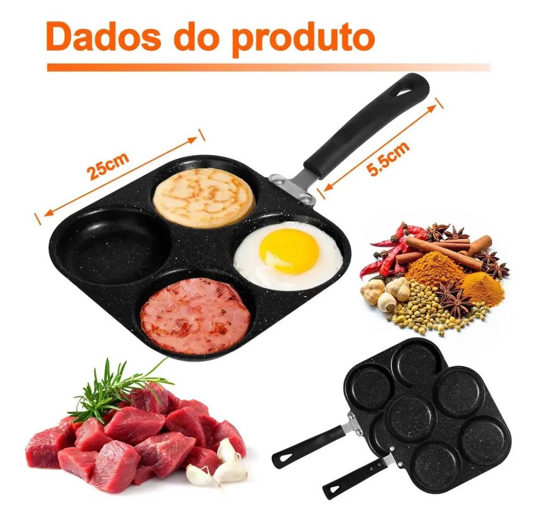 Frigideira 4 Em 1 Antiaderente Em Alumínio Multifuncional Para Ovos Hambúrguer Panqueca Omelete Café Da Manhã Compatível Com Fogão A Gás E Indução Fácil De Limpar Alta Durabilidade