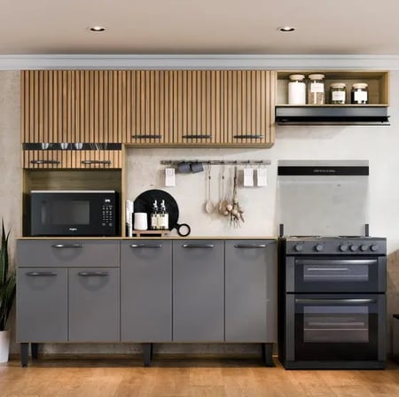 Armário De Cozinha Completo Com 10 Portas E 1 Gaveta Dora Compacto Cor Ripado Grafite - Ma...