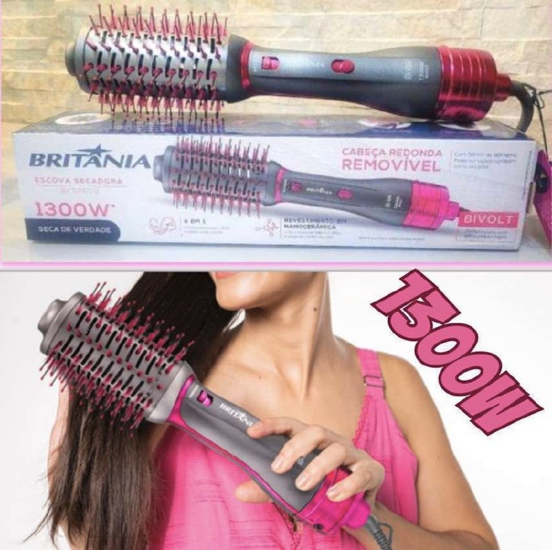 Escova Secadora Britânia 4 Em 1 Cerâmica 1300w Bes26sr Bivolt Prata E Rosa 127/220v