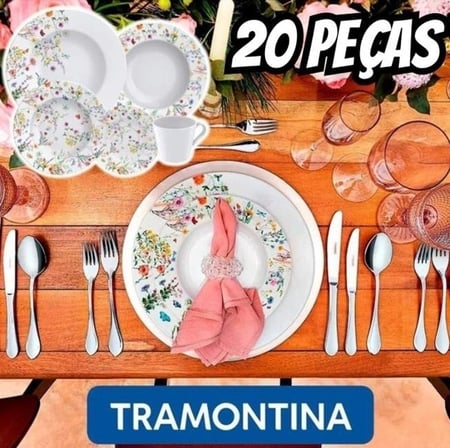 Aparelho de Jantar e Chá 20 Peças Tramontina de Porcelana Branco Redondo Ana Cecília