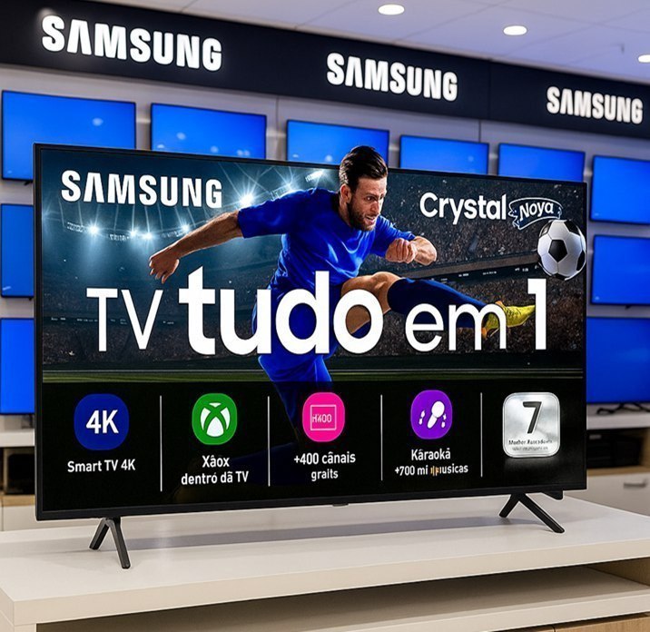 Samsung Smart TV 55" Crystal UHD 4K Gaming Hub Bluetooth HDMI USB Comando de Voz
