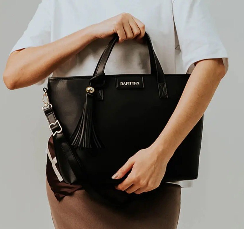 Bolsa Rafitthy Tote Feminina Preta Alça Grande Extra