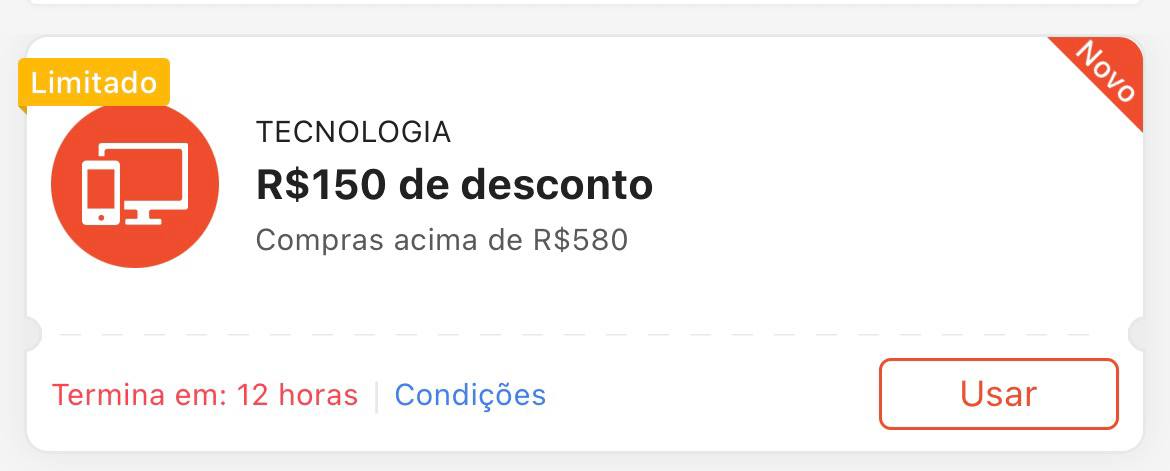 Cupom R$ 150 a partir de R$ 580 Tecnologia - Shopee