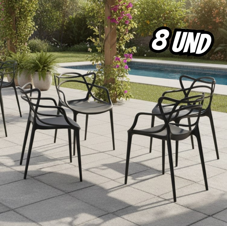 Kit 8 Cadeiras De Jantar Allegra Master Empilhável Cozinha Jardim Cor Preto Magazine Decor