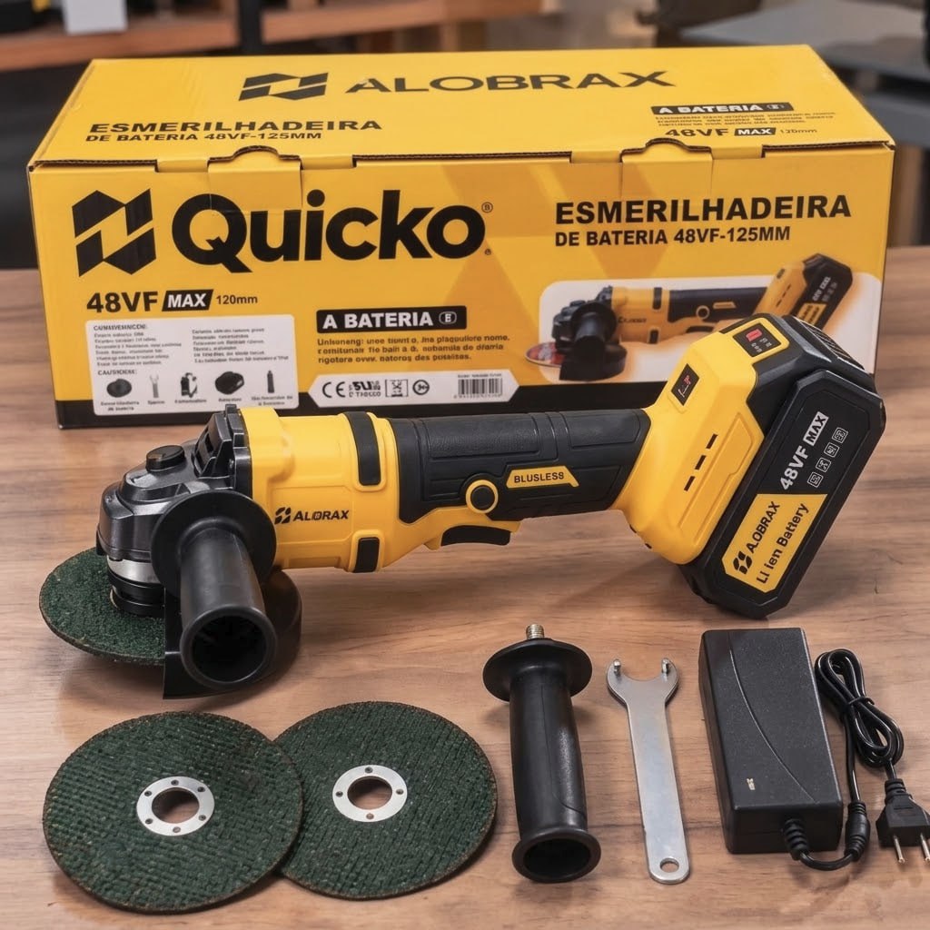 Esmerilhadeira Angular Sem Fio 48vf 125mm Brushless 2 Discos Amarelo 48v 50/60 Hz
