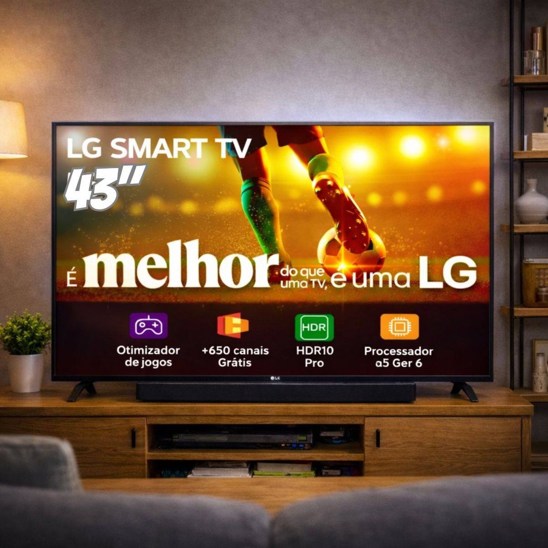 Smart TV LG 43"Full HD, Processador A5 Ger6, AI, Alexa e webOS 23 - 43LR6700PSA