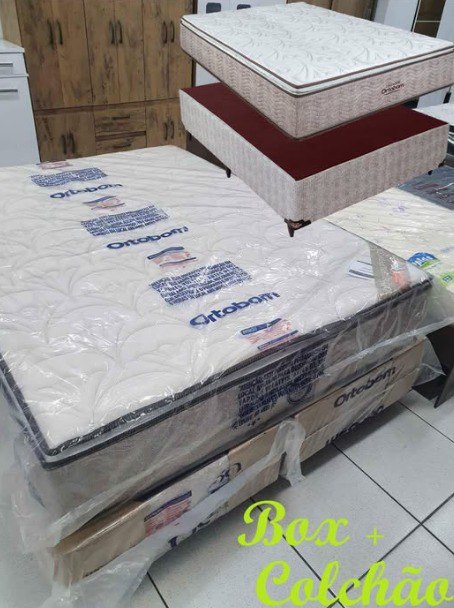 Cama Box Casal (Box + Colchão) Ortobom - de Mola 61cm de Altura New Ortotech