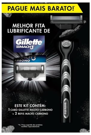 Kit Mach3 Carbono 1 Cabo + 2 Refis, Higiene Pessoal, Cuidado com a barba, Lâminas e Aparel...